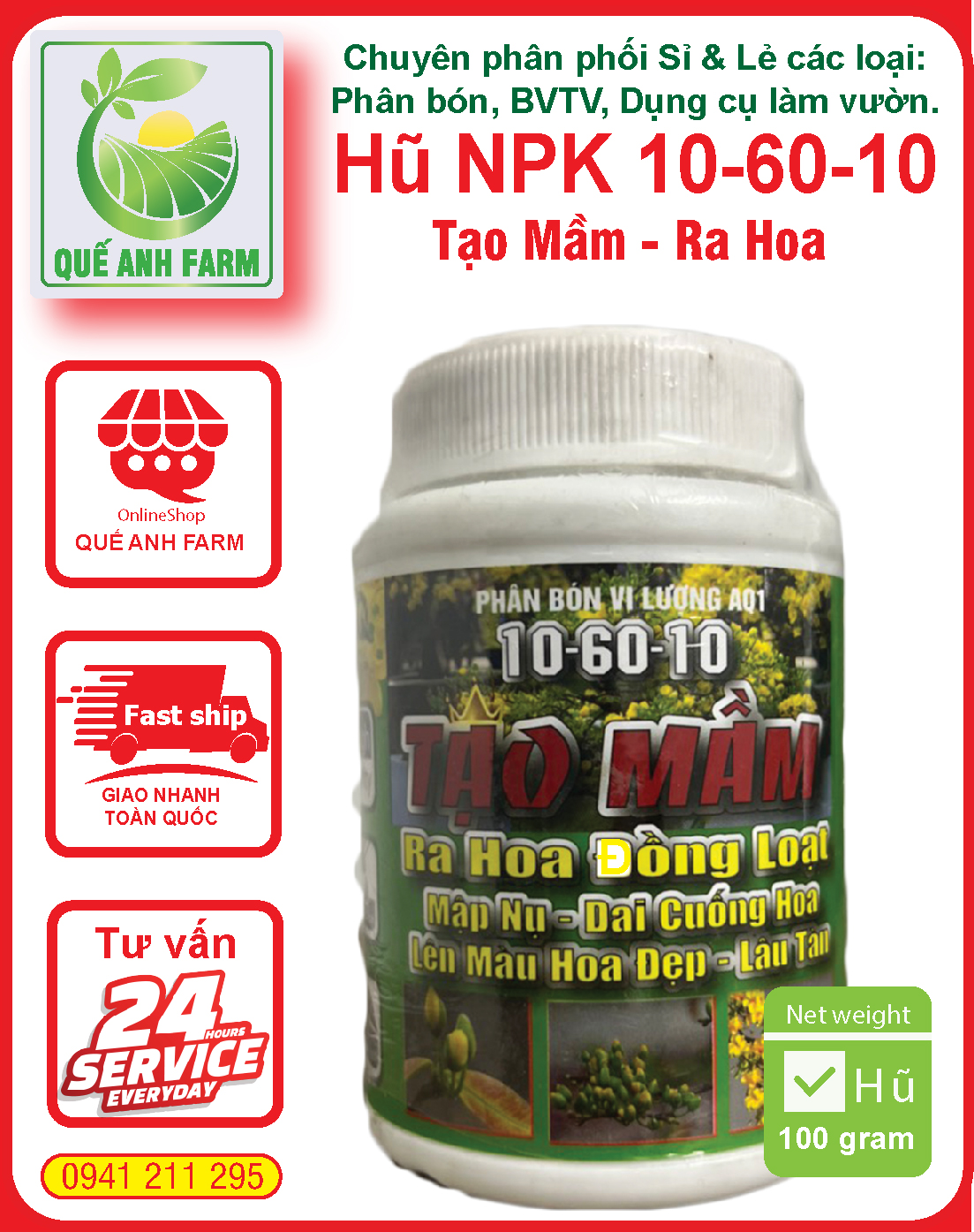 Phân bón Kích Hoa Mai Vàng (10-60-10) hũ 100g