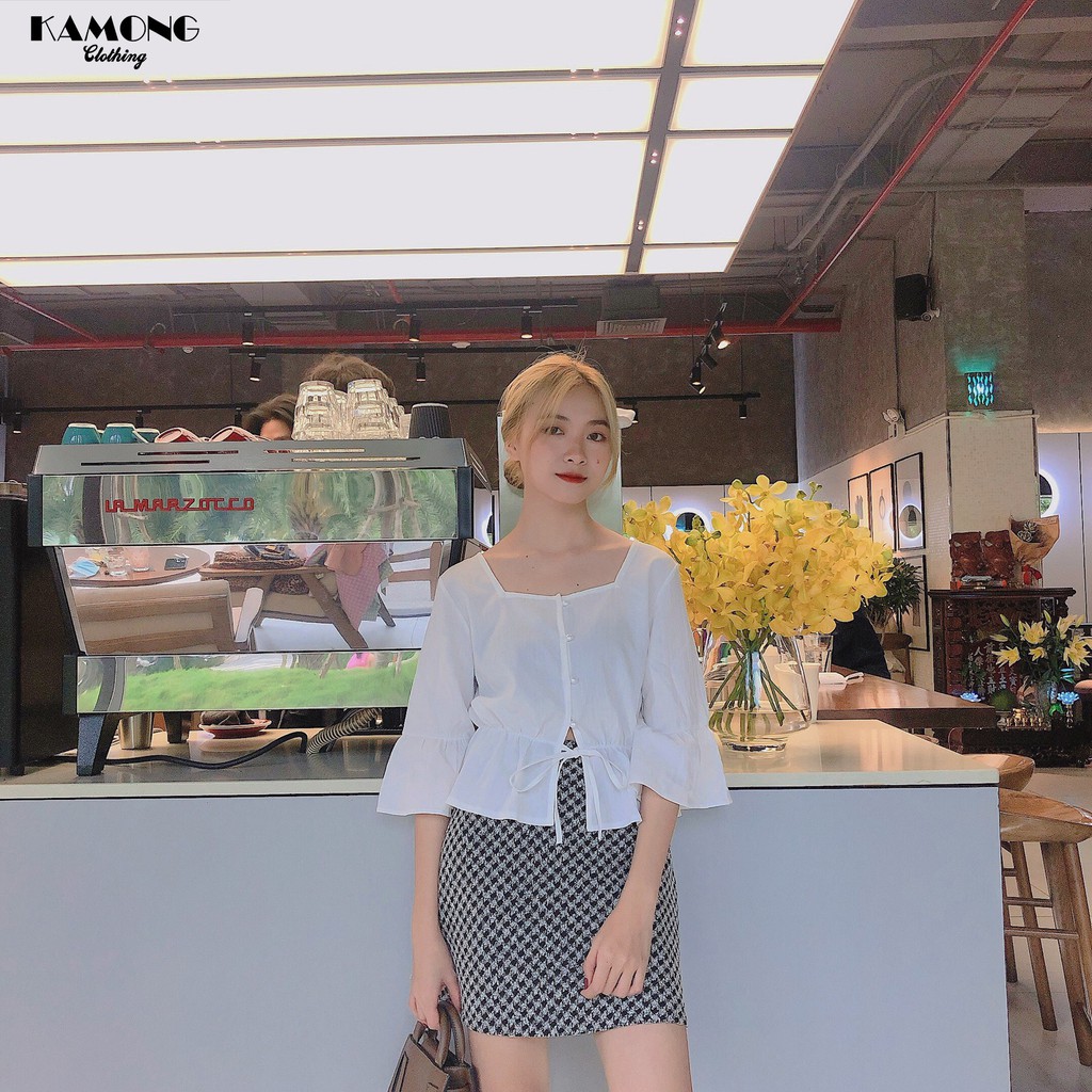 Áo Cổ Vuông Rút Eo Kamong A056