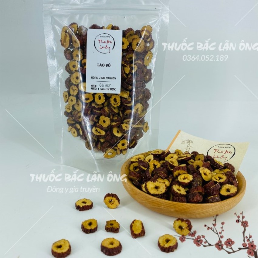 Táo đỏ thái lát 100g, táo đỏ Hàn Quốc sấy giòn, không vụn, dùng pha trà, ăn vặt, nấu chè, chưng yến