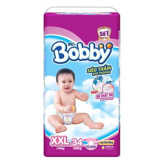 Tã Dán Bobby siêu mõng XXL34 kèm gấu