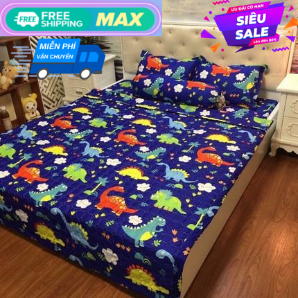 Bộ Ga Kèm - 2 áo gối - Đủ size (Tặng Kèm Áo Gối Ôm) Mẫu Khủng long