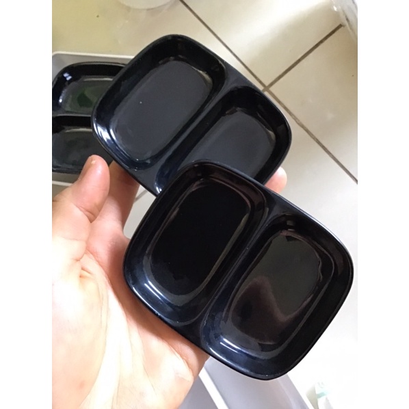Đĩa chấm 3 ngăn Melamine màu đen