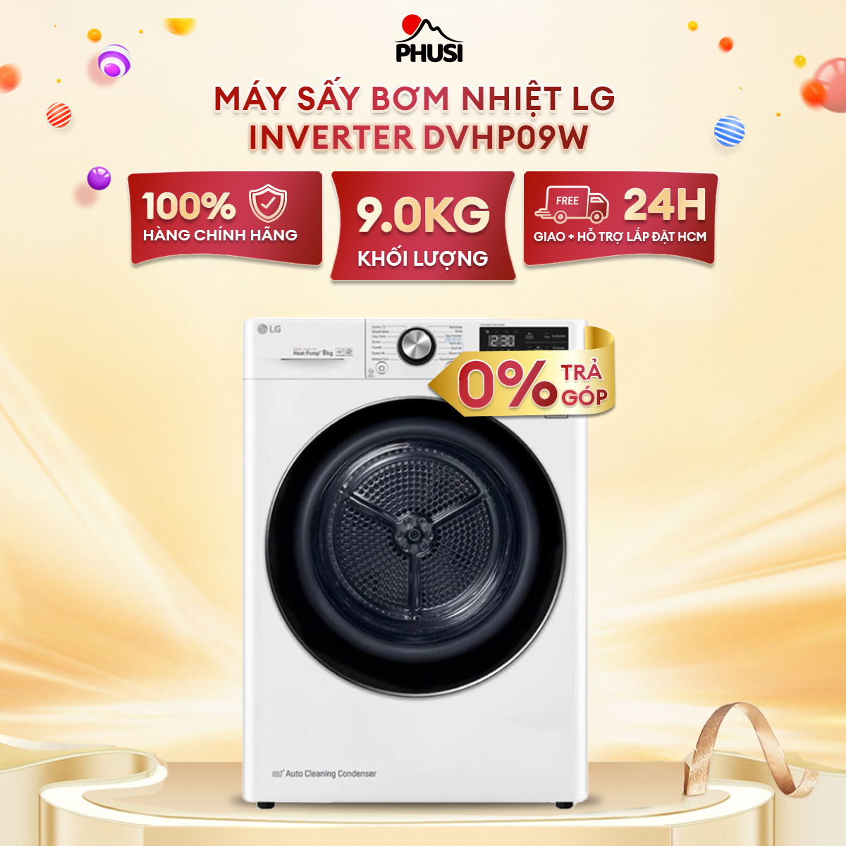 [Trả góp 0%]Máy sấy bơm nhiệt LG Inverter 9 Kg DVHP09W - Tự động vệ sinh bộ lọc, Smart ThinQ giúp điều khiển máy giặt từ xa qua wifi, Công nghệ sấy Heatpump