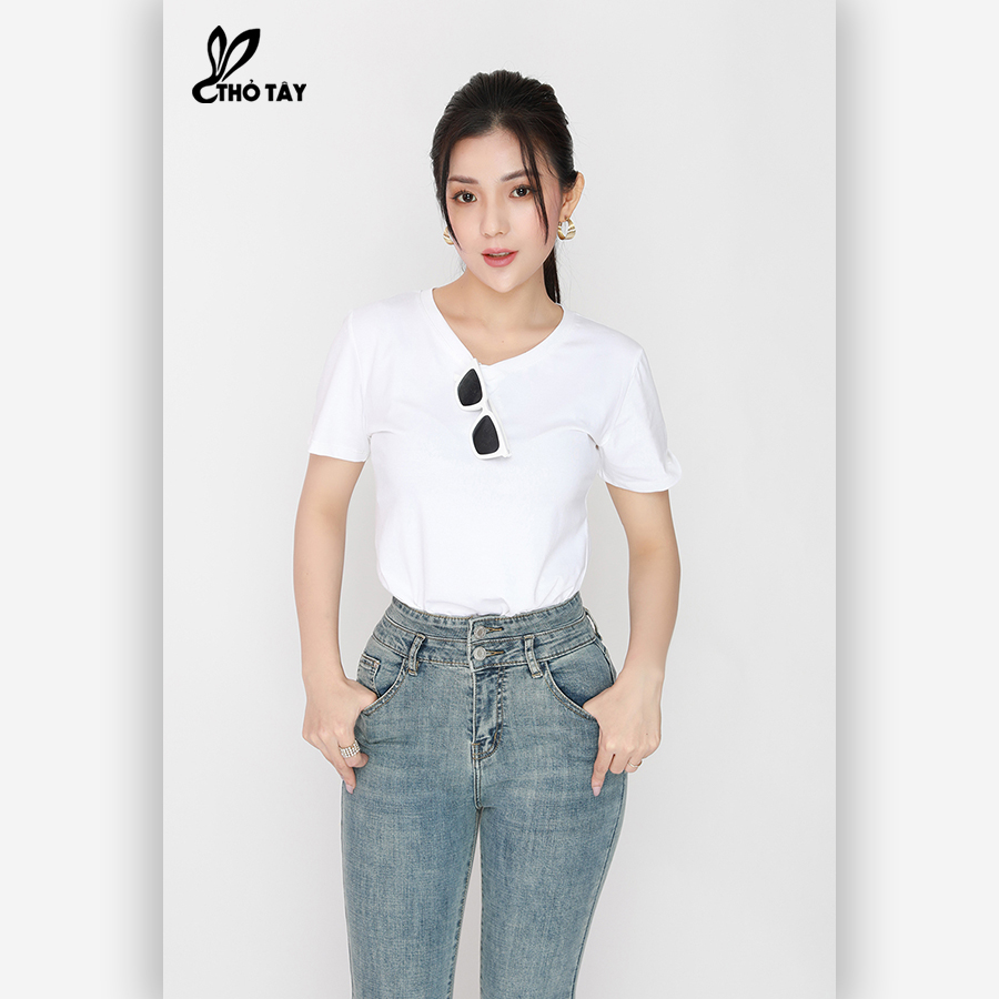 Áo Thun Nữ Trơn Cổ Tim Nhiều Màu - THỎ TÂY