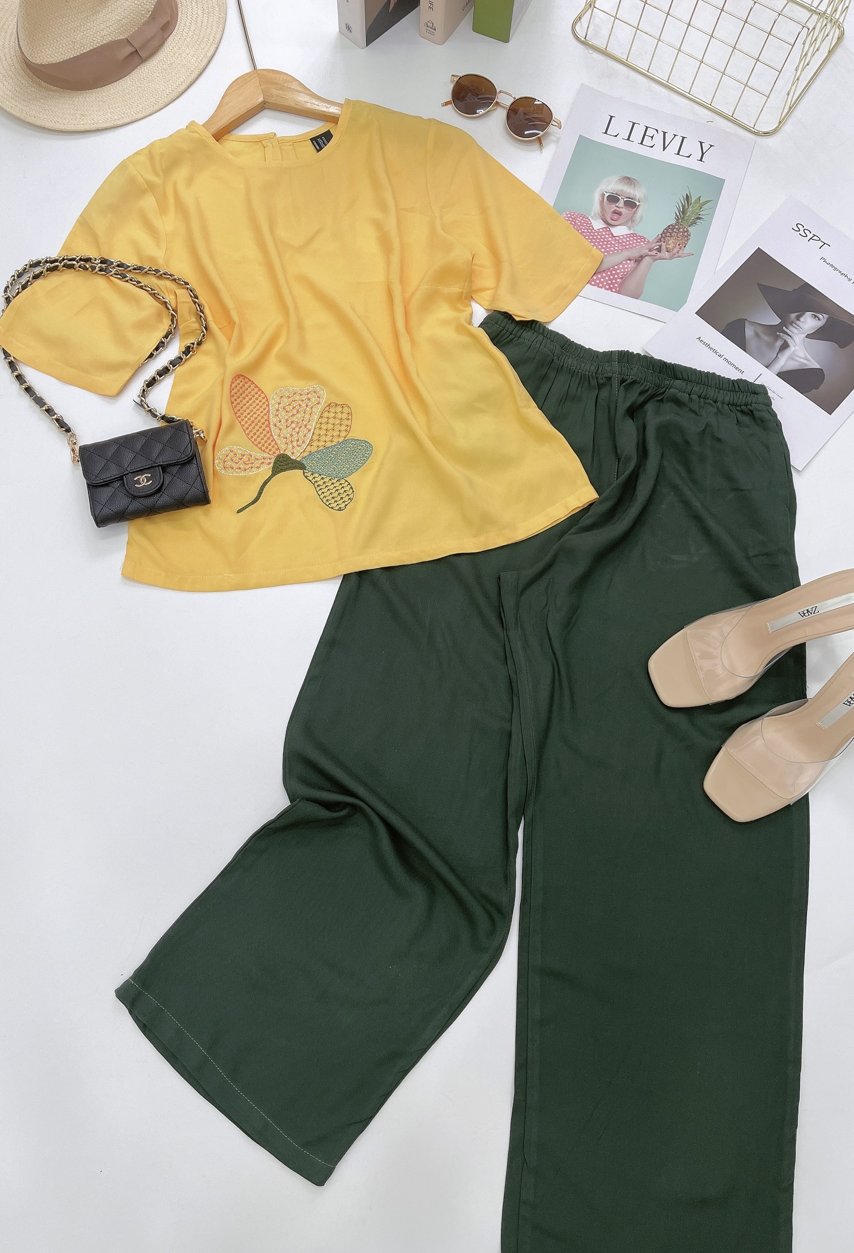 Bộ dài thêu hoa chất tole