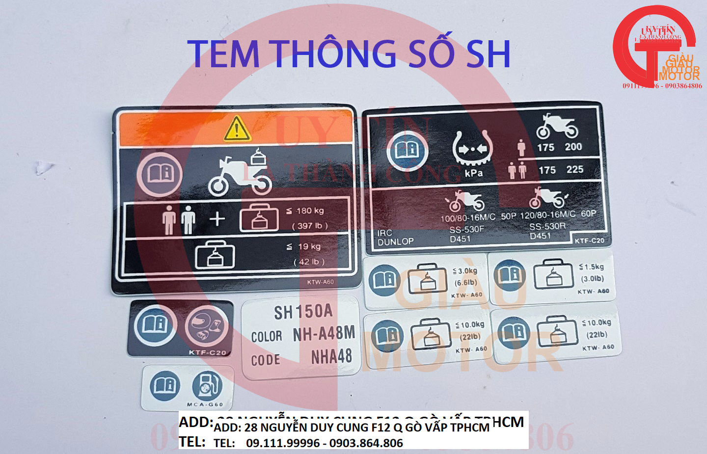 Bộ tem thông số cho xe honda sh