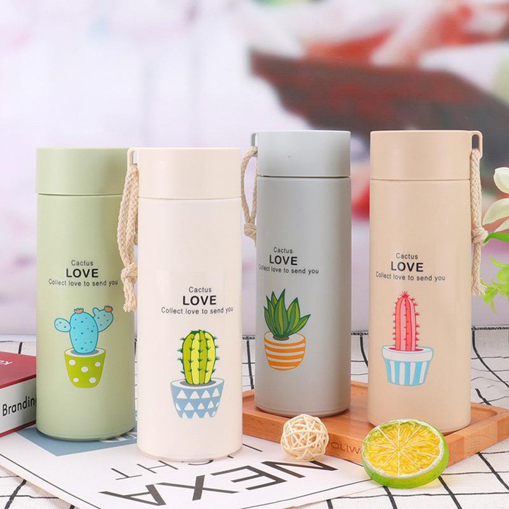 Bình đựng nước lõi thủy tinh họa tiết xương rồng dễ thương dung tích 450ml (BXR10), cốc giữ nhiệt tiện dụng, bình nước trẻ trung, bình nước giữ nhiệt cute, bình nước giữ nhiệt, bình nước cho bé đi học