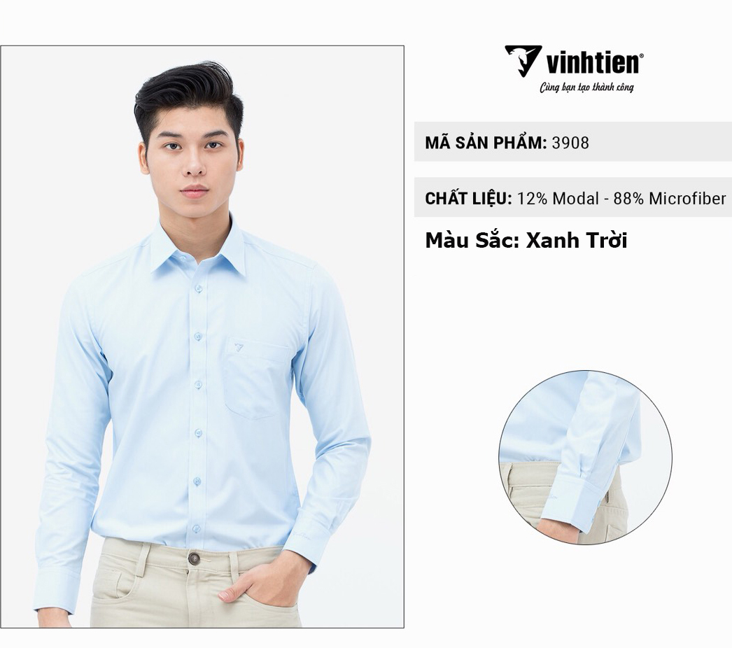 Áo Sơ Mi Nam Dài Tay Dáng Slimfit Vĩnh Tiến Xanh Hòa Bình