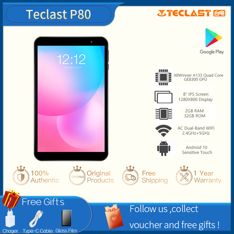 【Factory Delivery】Teclast P80 8inches Screen Size 2GB RAM 32GB ROM Android 10.0 1280 x 800 IPS Dual Cameras Tablet