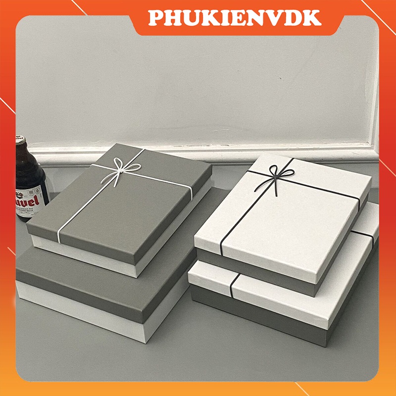 Hộp quà tặng hộp quà sinh nhật màu xám trắng kèm túi đựng quần áo quà tặng