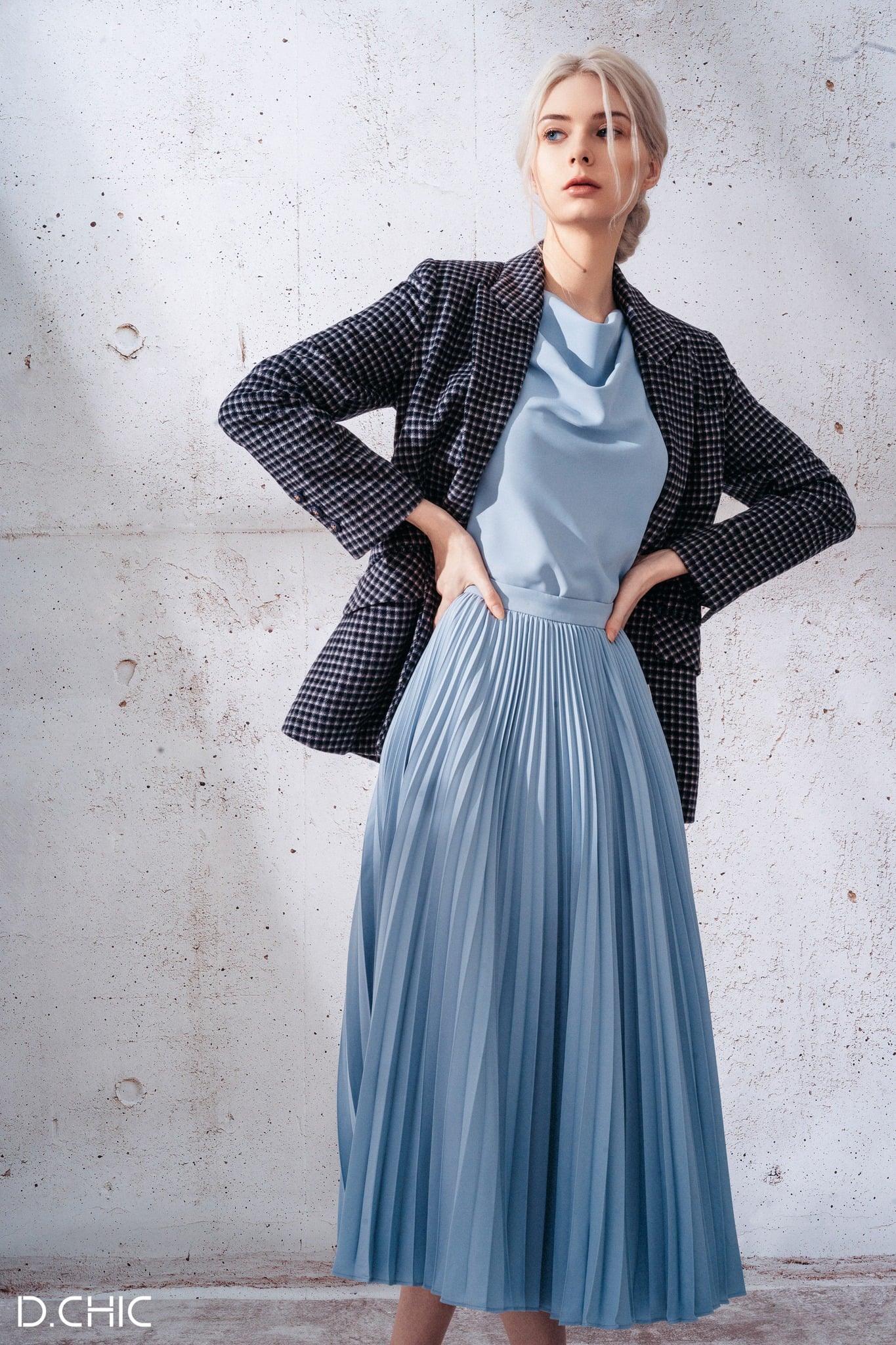 Áo vest dạ kẻ dáng ôm cổ 2 ve by D.CHIC MS: 160352