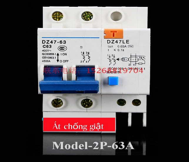 Aptomat chống giật 2P dòng điện 63A