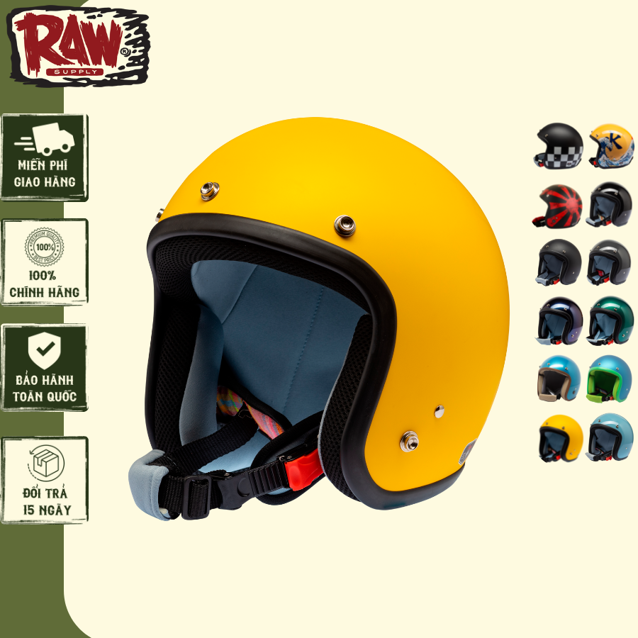 Mũ bảo hiểm 3/4 Raws arrow shop LB màu trơn thời trang cute đi phượt