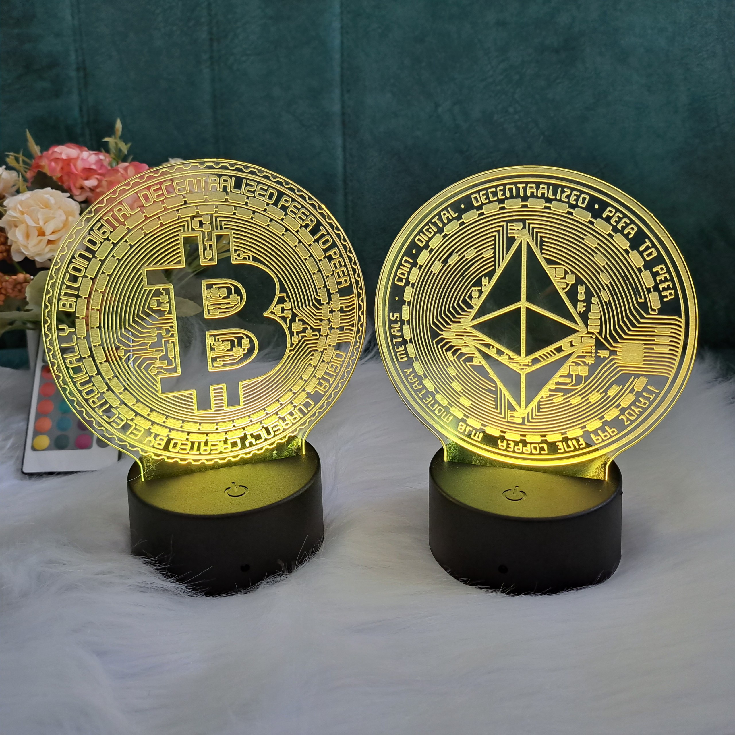 Đèn Led 3D đồng bitcoin 16 màu đẹp