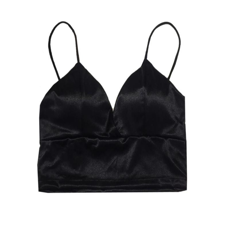 Áo Bra Croptop lụa cao cấp, có móc cài lưng, 2 màu Đen - Trắng