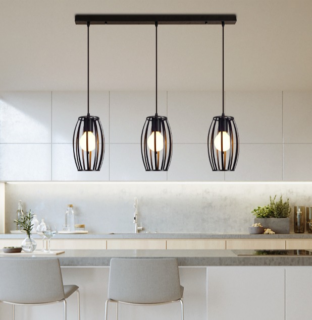 Bộ 3 đèn thả treo trần lồng trụ độc đáo - kèm bóng LED và đế ốp trần