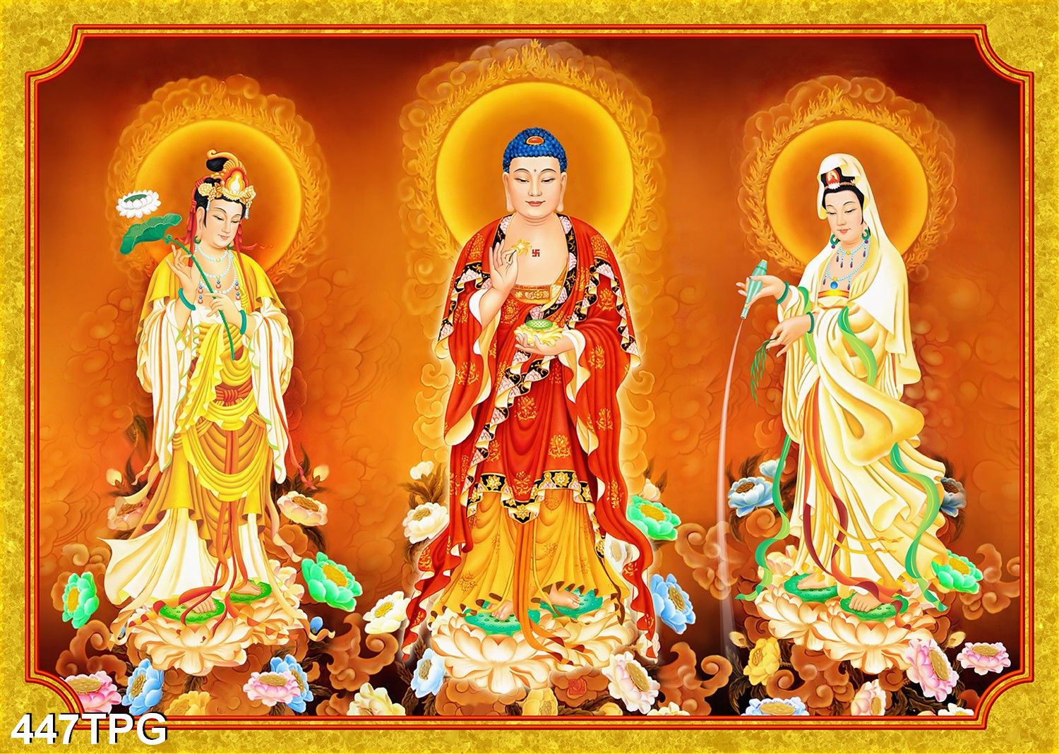 TRANH DÁN TƯỜNG TÂY PHƯƠNG TAM THÁNH - TRANH PHẬT GIÁO