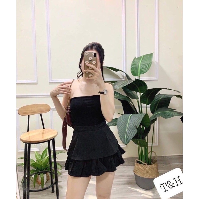 Chân Váy Tầng Xếp Li Dáng Ngắn Lưng Cao.
