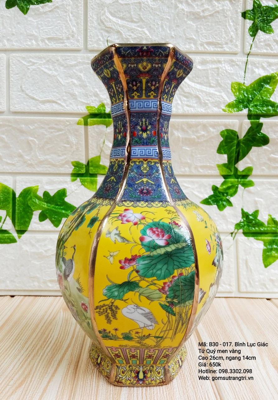 Bình lục giác họa tiết Tứ Quý