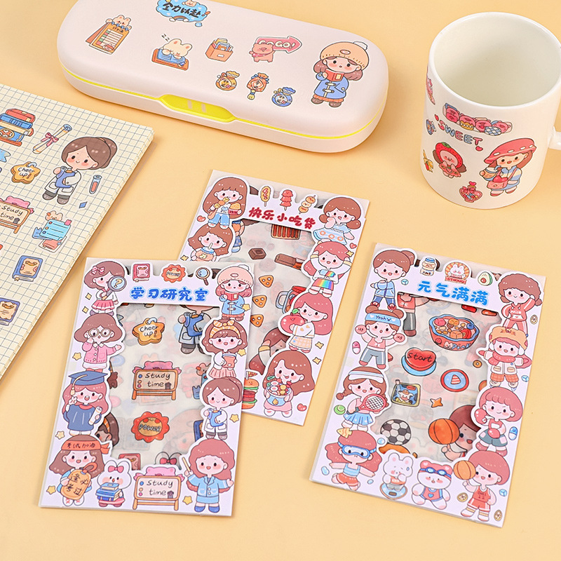 Set 4 tấm sticker hình dán cô gái dễ thương cute
