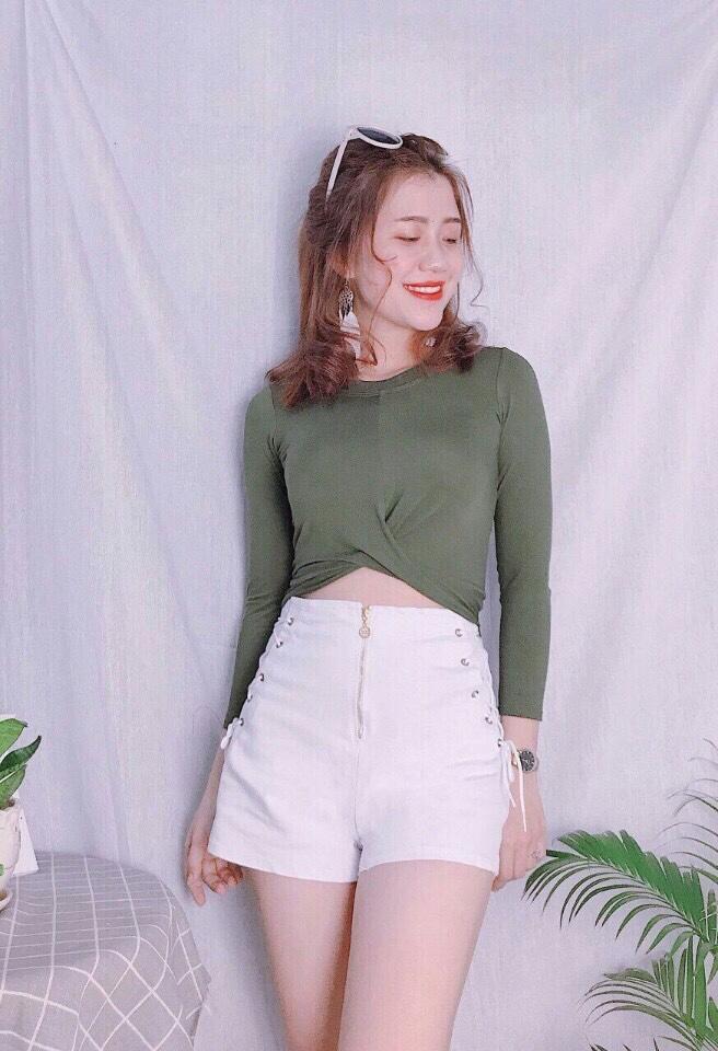 Quần short kaki khóa kéo cạp cao kết hợp đan dây 2 bên cá tính TTS0217