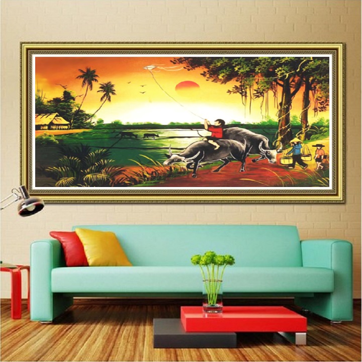 Tranh đính đá cao cấp làng quê việt nam lv287 kt 70*50cm