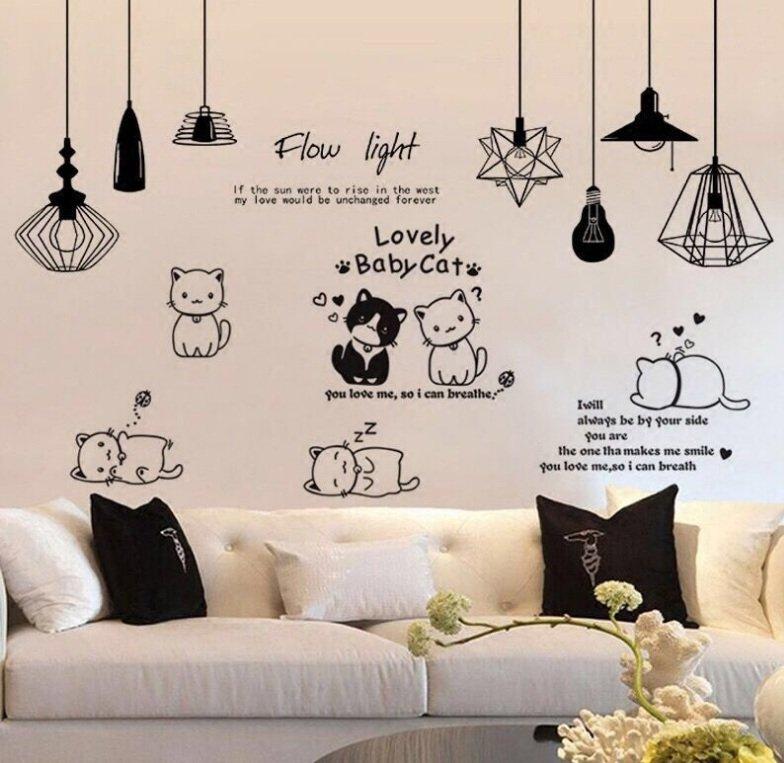 Decal dán tường chùm đèn và đàn mèo