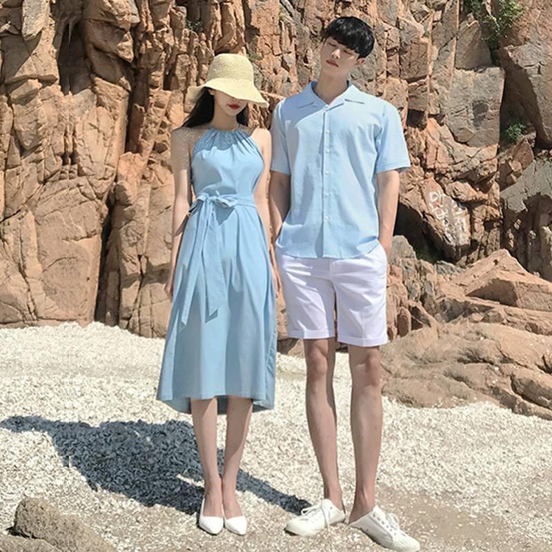 Set đồ đôi áo sơ mi nam nữ couple đi biển