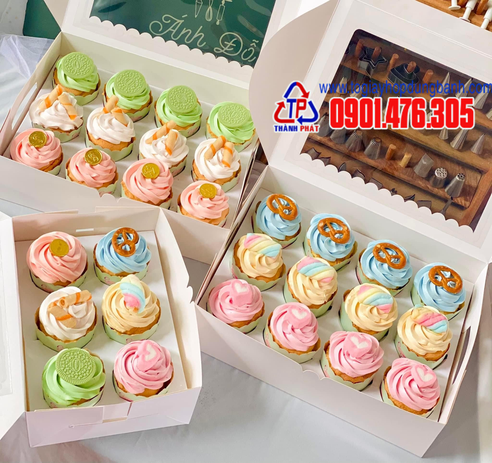 20 Hộp đựng bánh cupcake - Hộp giấy đựng bánh cupcake - hộp mica đựng bánh cupcake - hộp đựng 1 cupcake, 2 cupcake, 4 cupcake, 6 cupcake, 12 cupcake
