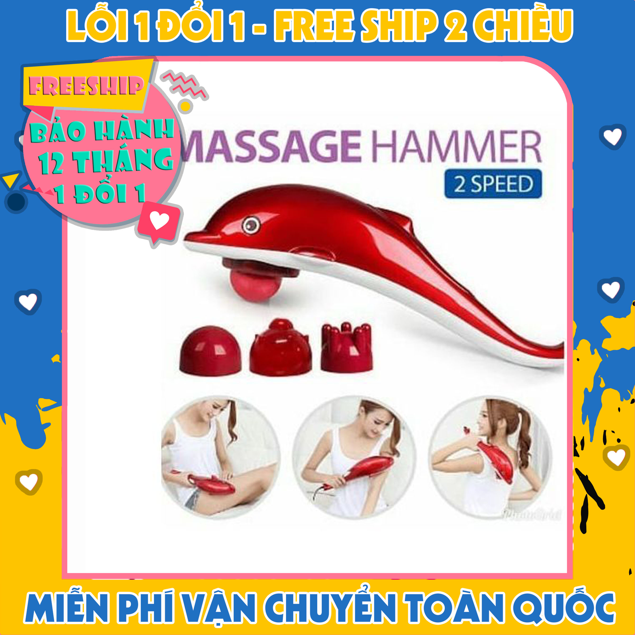 Máy massage cầm tay cá heo cao cấp, máy mát xa trị liệu cá heo - Bảo Hành 12 tháng