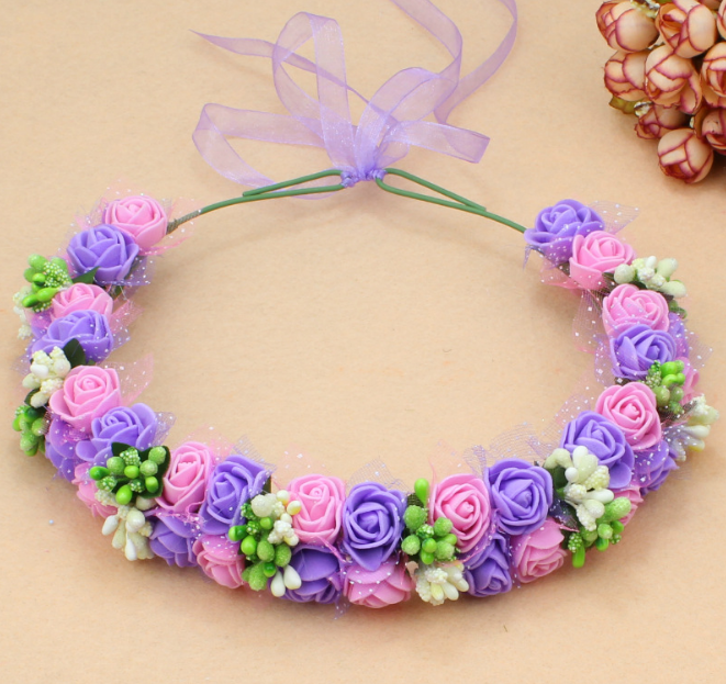 Vòng hoa đội đầu chụp hình kỷ yếu vòng hoa cô dâu vòng hoa chụp ảnh hoa hồng màu tím hồng