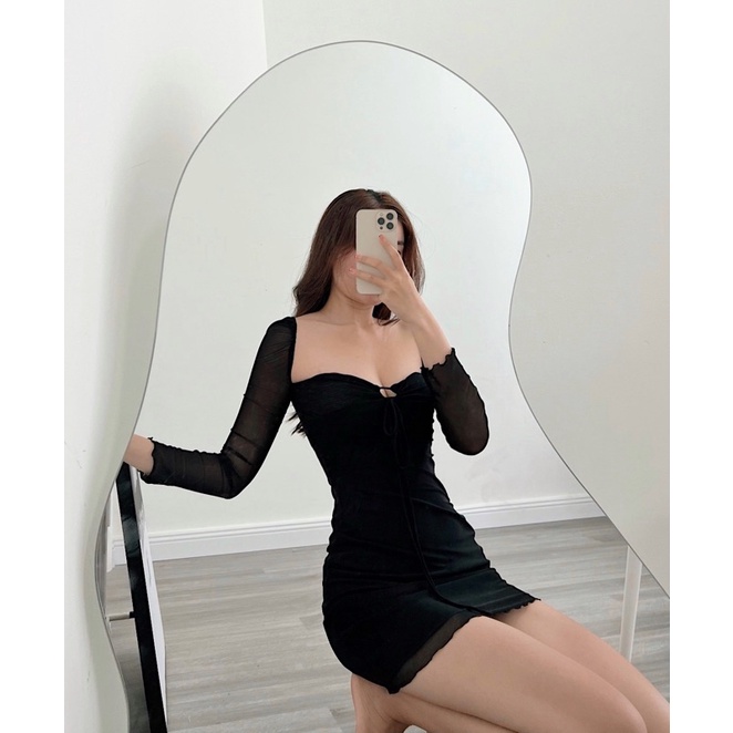 Đầm Body Thun Mesh Tay Dài Tôn Dáng