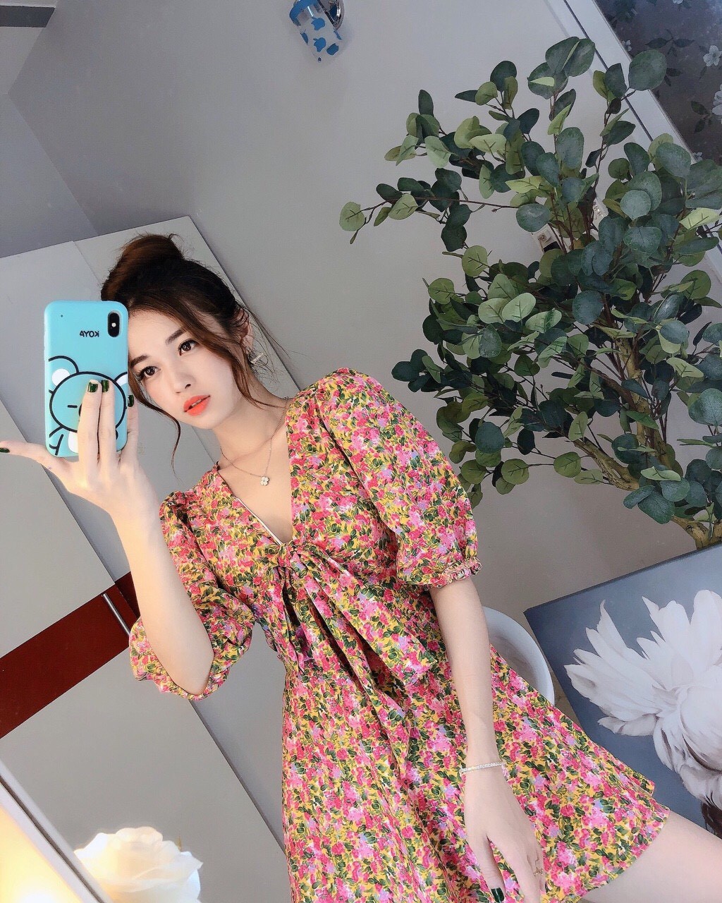 Đầm hoa cúc cột nơ - HM