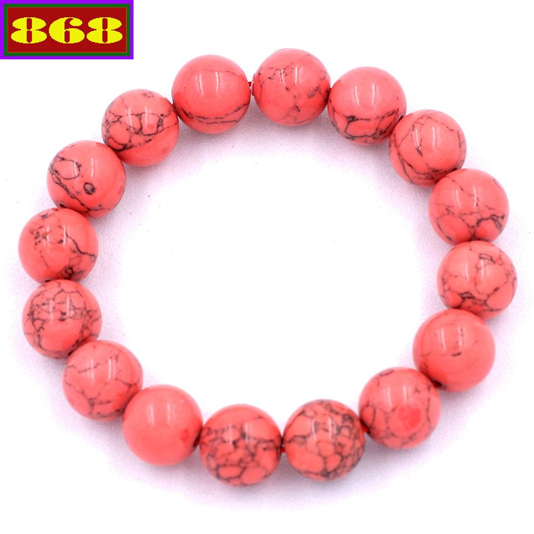 Vòng đeo tay đá san hô hồng sọc 12 ly 16 hạt - Vòng chuỗi đá phong thủy - Chuỗi hạt đeo tay mệnh Hỏa, mệnh Thổ