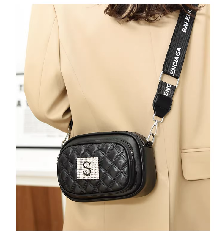 Túi xách nữ đeo chéo dây bản to chữ S1 trám mềm đính đá da mềm đẹp