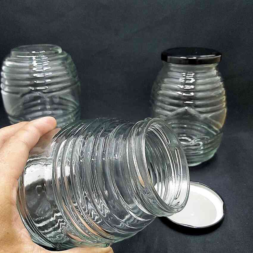Hũ Thủy Tinh 750ML (combo 2 cái) mẫu con ong nắp thiếc đen – Hủ Thủy Tinh 750ML - Lọ Thủy Tinh 750ML - đựng mật ong yến chưng - Hũ Gia Vị