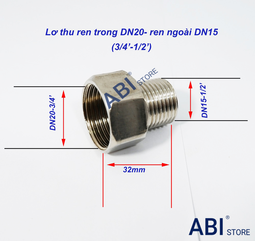 Lơ thu ren trong 27 ren ngoài 21, lơ inox, chuyển bậc ren trong dn20(3/ ...