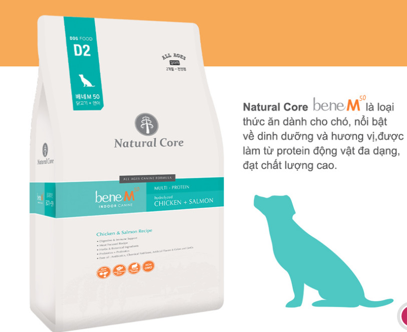 [Hoàn Tiền 10%] 10kg Thức ăn cho chó gà và cá hồi Natural core Bene M50