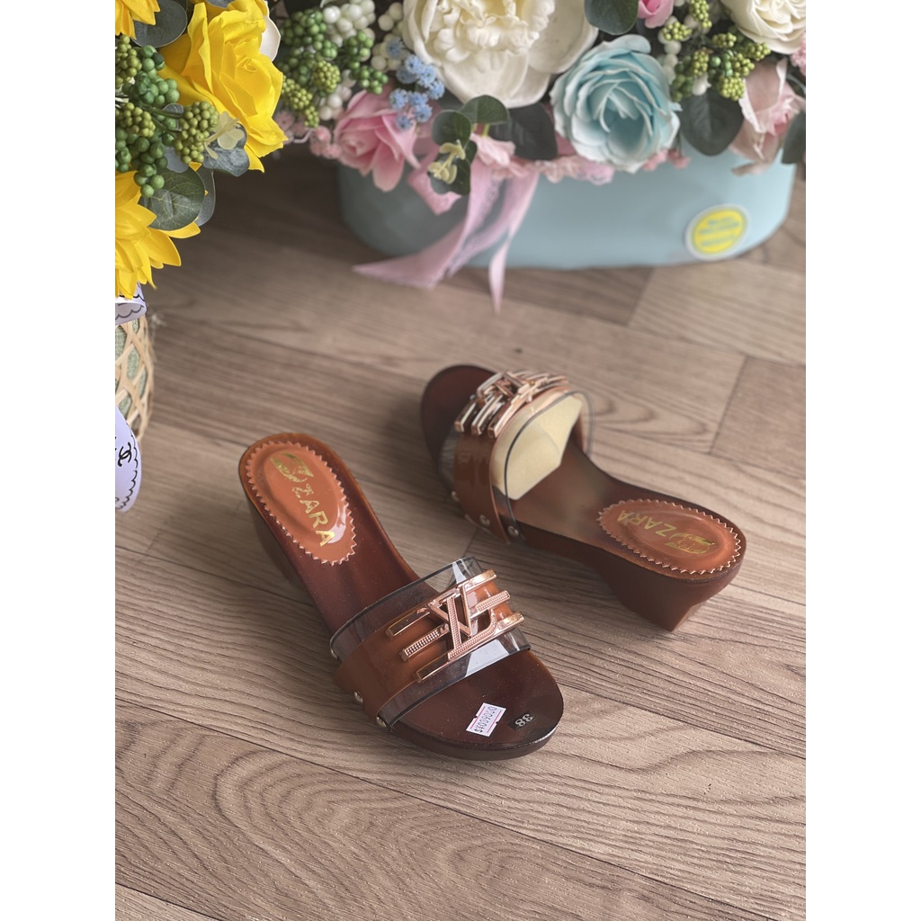 Dép guốc nữ đế xuồng XLL đế nâu 5 cm siêu nhẹ