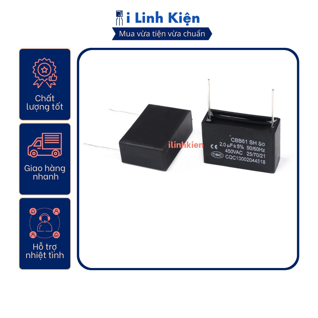 Tụ quạt 1uF-5uF 450VAC chân hàn mạch PCB CBB61