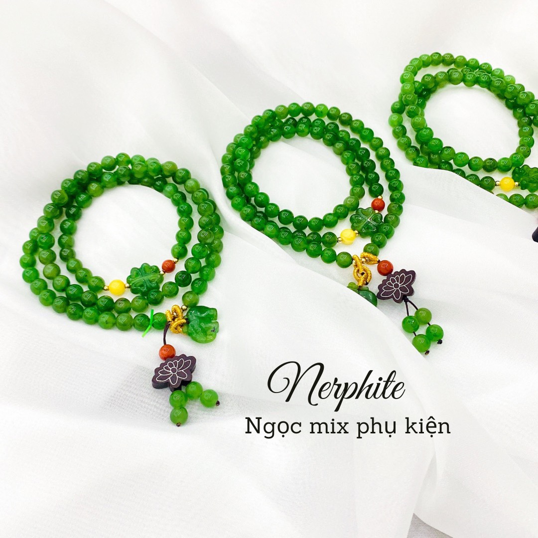 Vòng tay ngọc bích vip mix phụ kiện quấn 3 vòng hoặc đeo vòng cổ đều được , đẳng cấp sang trọng may mắn