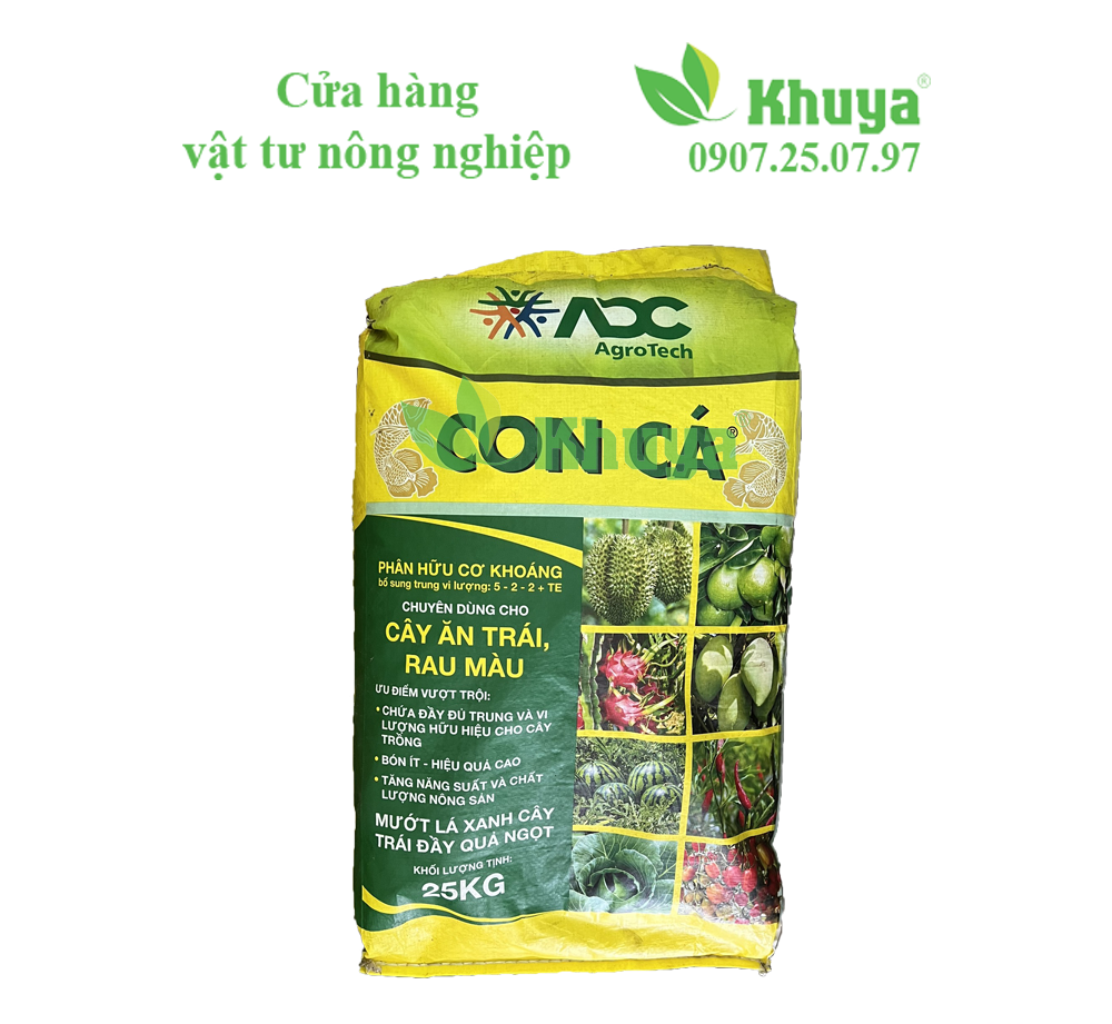 Phân bón hữu cơ khoáng Con Cá ADC bao 25kg Mướt lá Xanh lá