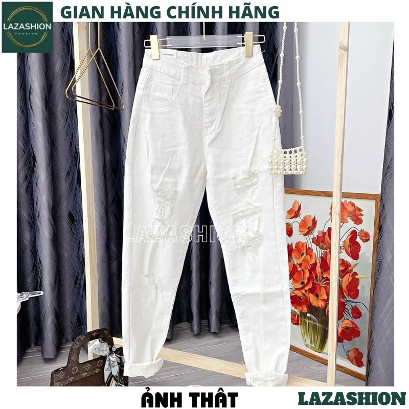 Quần jean nữ lưng cao , bò nữ rách nhiều 2 mầu ,quần bagy bò ống côn , quần jeans khỏe khoắn cá tính mặc tôn dáng trẻ chung năng động -LAZASHION