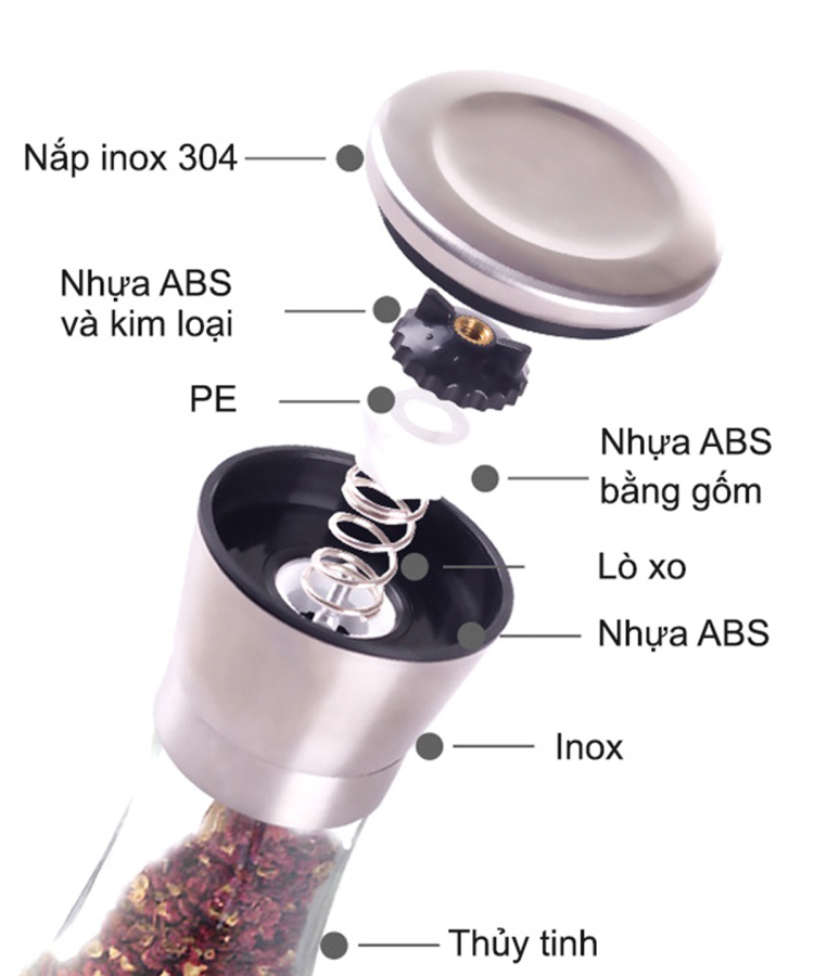 Dụng Cụ Xay Hạt Tiêu Bằng Thủy Tinh