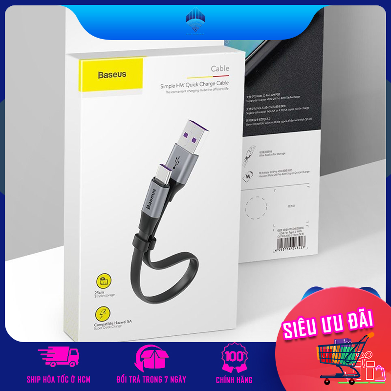 Cáp sạc ngắn Baseus Simple HW Type C 23cm (5A/40W Huawei Super Quick Charge, Sync Data )