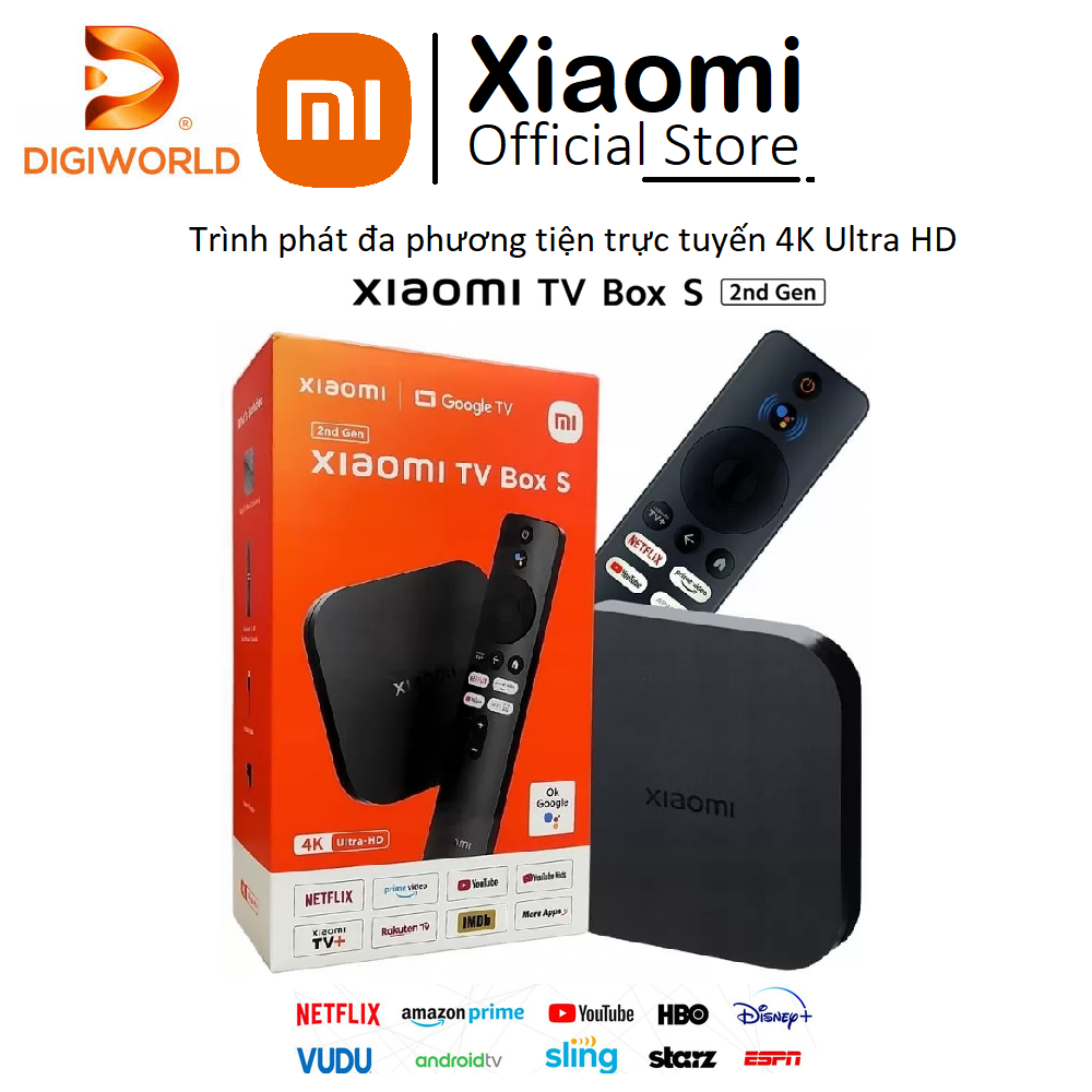 New 2023 - Mibox S Gen 2 4K - Xiaomi TV Box S 2nd UHD 4K 60fps, Bluetooth 5.2, Hệ điều hành Google TV, HDR10+, Bản quốc tế - Chính hãng Digiworld