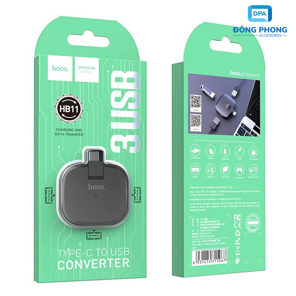 Hub Chuyển Cổng Type C Ra USB Hoco HB11 Chính Hãng