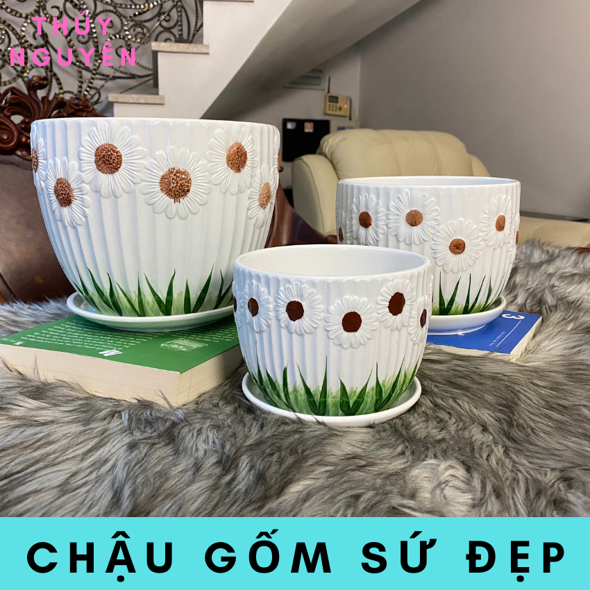 Chậu trồng cây để bàn bằng gốm sứ