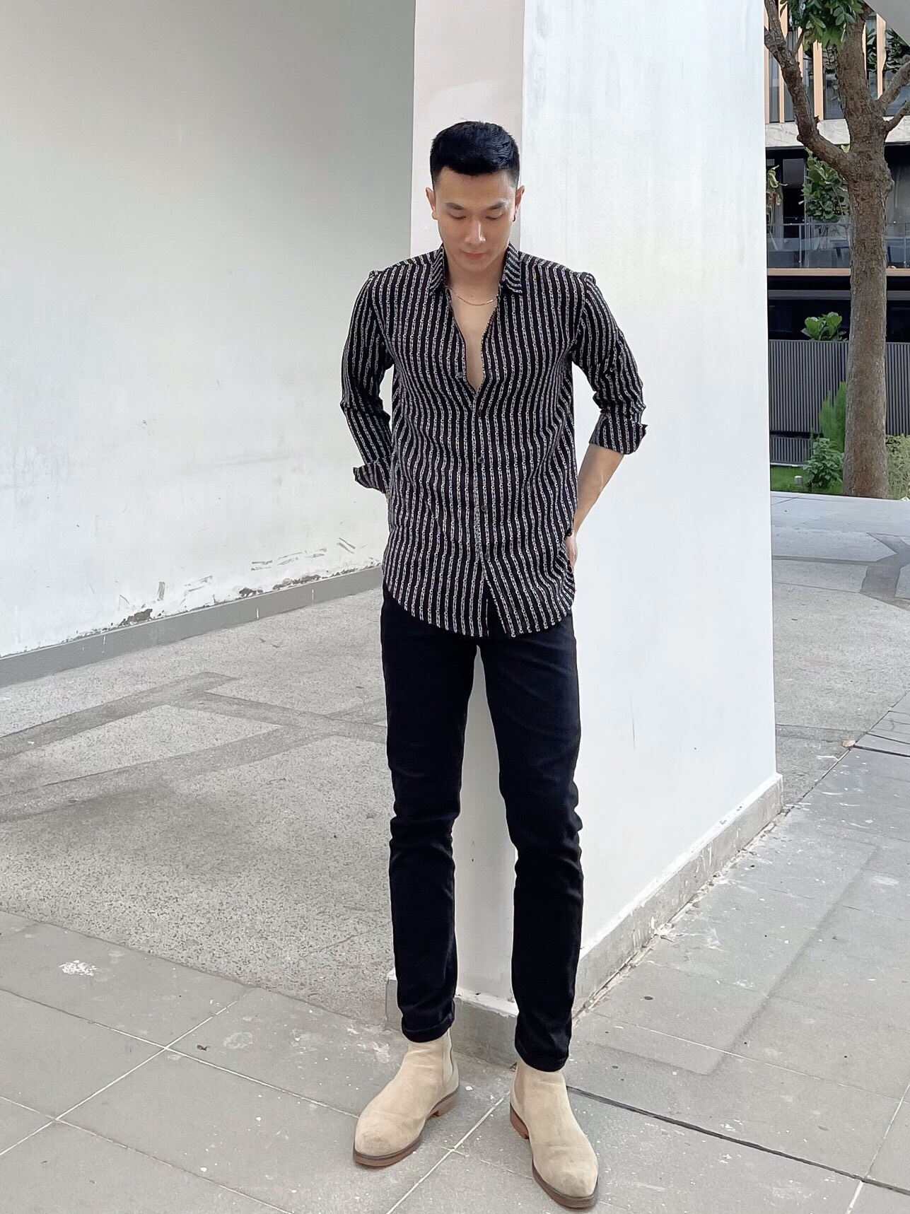 áo sơ mi lụa nam dài tay họa tiết S13