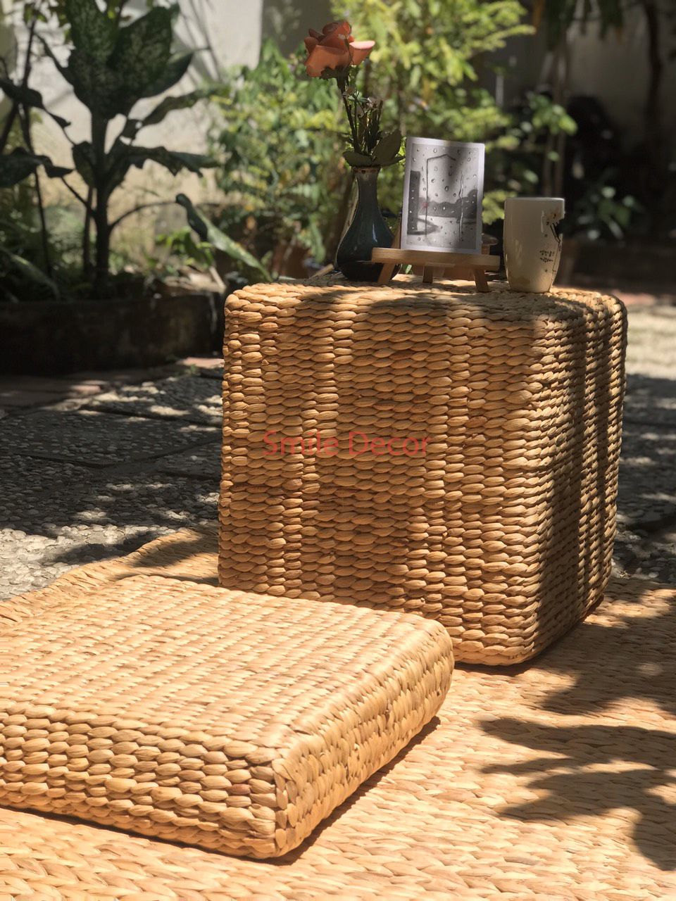 Ghế đôn vuông đan lục bình 40x40xH40 cm